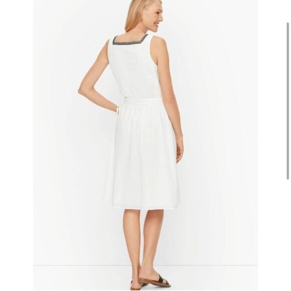 Talbots White Gauze Belted Dress with Black Embroidery - Picture 7 of 7